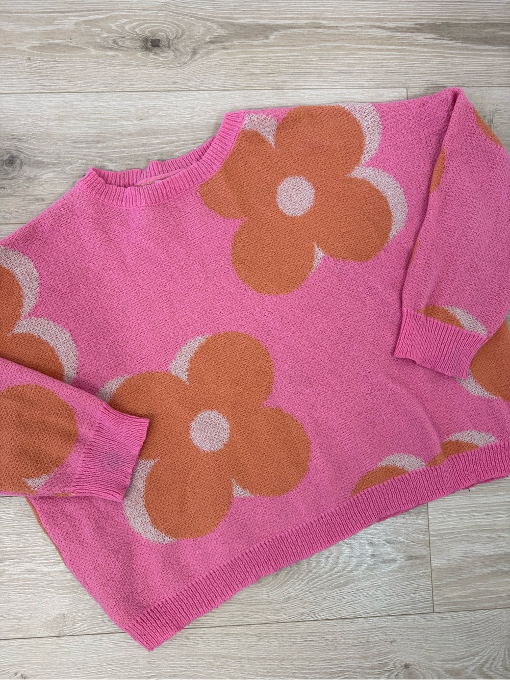 Pink Lily Pink Graphic Floral Sweater